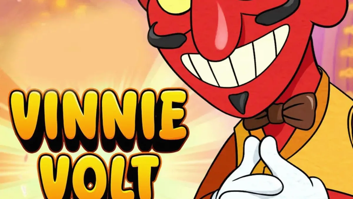 Vinnie Volt: Devil Wilds slot machine interface with cartoon devil host