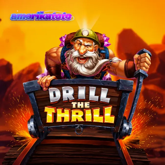 Tampilan visual slot Drill the Thrill dengan tema pertambangan dan grid yang dinamis.