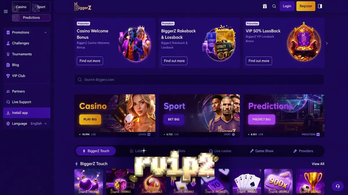 Antarmuka platform taruhan BiggerZ yang menampilkan berbagai pilihan permainan